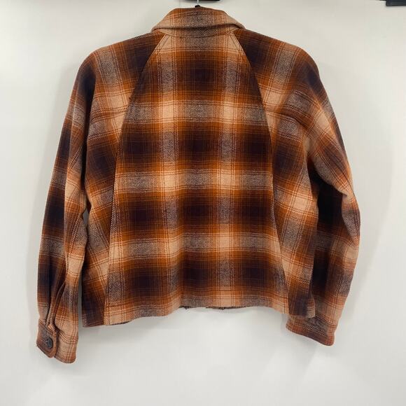Madewell Flannel Shacket Plaid Shirt Jacket Button Down Saddle Brown Womens S - Picture 5 of 7